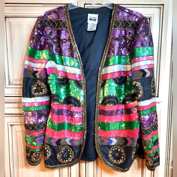 Stunning Leslie Fay Evenings Sequin Silk‎ Jacket - Size Medium - M